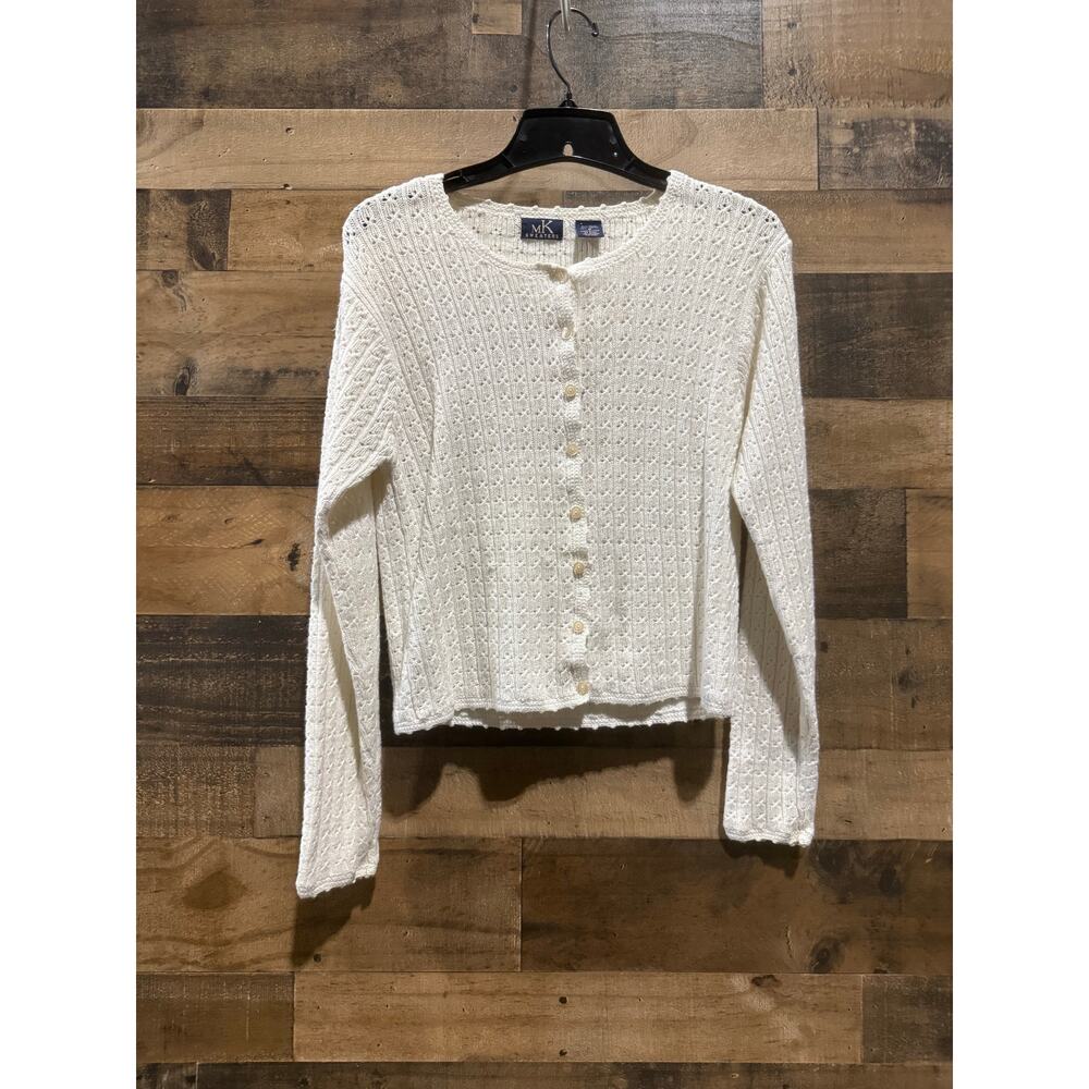 Michael Kors White Button-Up Sweater – 45% Cotton – Size Medium – Used